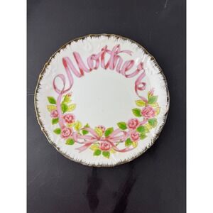 Vintage‎ Enesco Japan Mother Decorative Plate Pink Roses Gold Trim 8 Inch